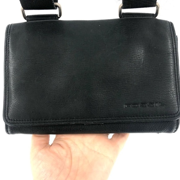 Vintage Fossil Black Leather Crossbody Micro Purse Shoulder Bag Envelope - Picture 2 of 11